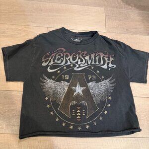 AEROSMITH WOMENS CROPPED T SHIRT MEDIUM BLACK